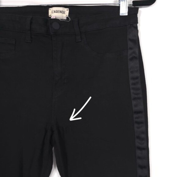 L'AGENCE Women's Pants Jeans Size 29 Satin Tuxedo Coated Black USA🇺🇸MADE - Picture 11 of 13